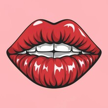 Illustration, Beautiful Red Lips Pop Art