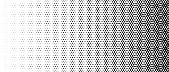 Poster - Rhombus gradient halftone texture. Diamond dots fading pattern. Abstract geometric particles vanishing gradient background. Rhomb shape grunge overlay structure. Vector black and white wallpaper