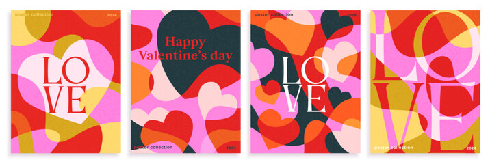 Wall Mural - happy valentines day cards set. romantic greeting cards with hearts and love messages. design elemen