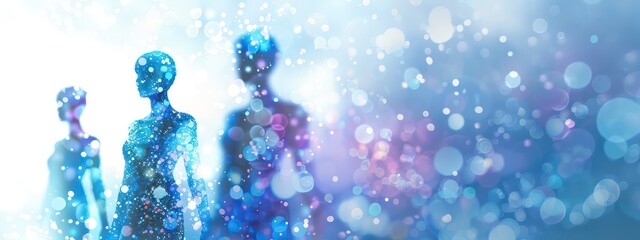 Wall Mural - abstract figurative, light blue, selective focus, human connection, global imagery, elegantly formal, light navy and azure