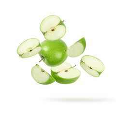 Wall Mural - Flying sliced apple isolated on white