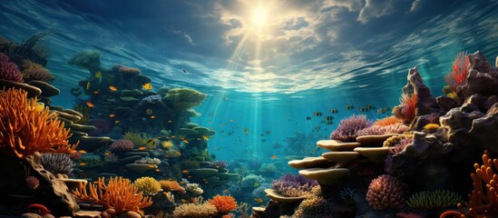 Wall Mural - Coral reef and fish in colorful sea, Underwater world