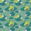 Frog on a lily pad seamless pattern