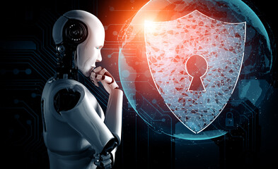 Poster - xai 3d illustration ai robot using cyber security to protect information privacy. futuristic concept