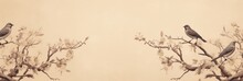 Vintage Photo Wallpaper With Branches And Birds On Tan Background