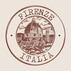 Sticker - Florence, Italy Stamp City Postmark. Silhouette Postal Passport. Round Vector Icon. Vintage Postage Design.