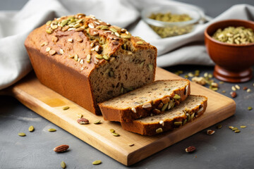 Wall Mural - Healthy gluten free banana bread with pumpkin seeds