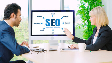 Poster - seo search engine optimization for modish e-commerce and online retail business showing on computer 