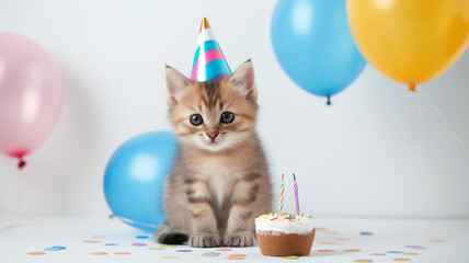 Wall Mural - cat with birthday cake