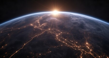 Poster -  Glowing Earth from space, illuminated by city lights and the sun