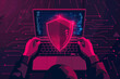Concept of Cyber Security Flat Design, Laptop With Shield