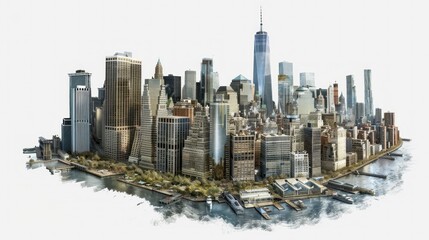 Wall Mural - beautiful city in the United States seen in 3D panoramic without background