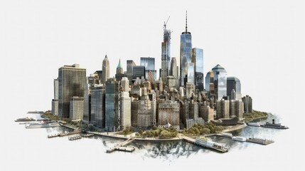 Wall Mural - beautiful city of the United States seen in 3D panoramic without background or white background