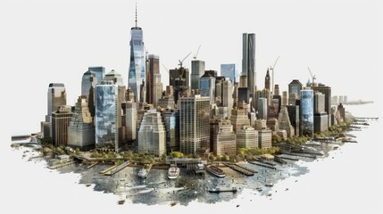 Wall Mural - Beautiful city in the United States seen in 3D panoramic without background or white background in high resolution and quality. urban cities concept HD
