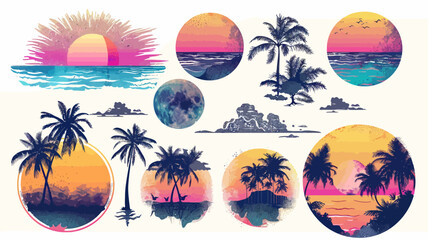 Wall Mural - Set Of Illustration Sunset