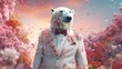 Creative animal concept Polar Bear in smart suit AI generative