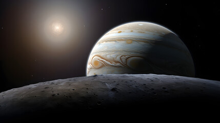 Wall Mural - Europa with Jupiter in the background, photographed by Cassini 