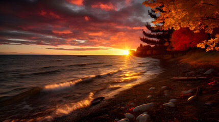 Wall Mural - Fantastic summer or autumn day at Lake Michigan 

