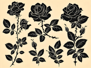 Wall Mural - set of black and white roses