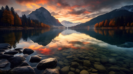 Wall Mural - Fantastic autumn sunset of Hintersee lake