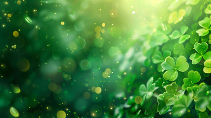 Canvas Print - glittering green top hat with clover leaves, festive st. patrick's day theme