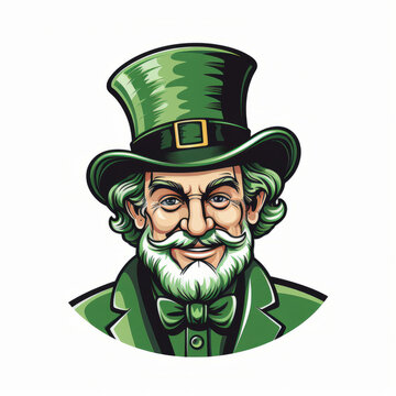 Illustration of a Leprechaun in Green Top Hat and Suit

