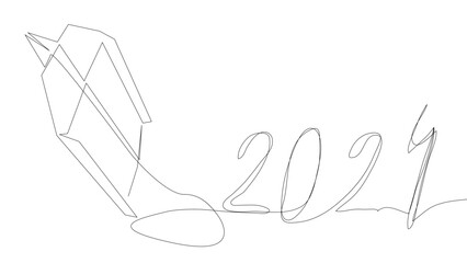 Poster - One continuous line of Paper Airplane with number 2024. Thin Line Illustration vector concept. Contour Drawing Creative ideas.