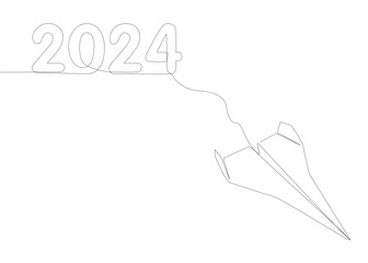 Poster - One continuous line of Paper Airplane with number 2024. Thin Line Illustration vector concept. Contour Drawing Creative ideas.