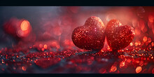 Red  Glitter Hearts On Bokeh Sparkling Background For Valentine Day Valentines Red Hearts On Shiny Glitter Background 