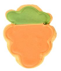 Sticker - Happy Easter, carrot shaped and decorated shortbread cookie isolated