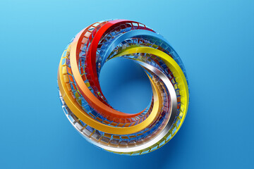 Poster - 3D illustaration of a   colorful   torus. Fantastic cell. Simple geometric shapes