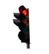 © Thepporn - Traffic light show red light is display isolated on cut out PNG. Traffic lights red, yellow, green help organize traffic. Signal device various road intersections.