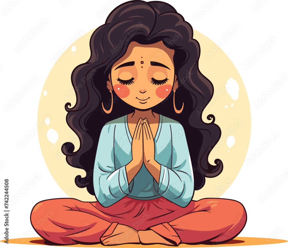 Cute Indian girl praying to god vector illustration Stock Vector ...