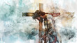 Jesus takes up his Cross, watercolor painting illustration