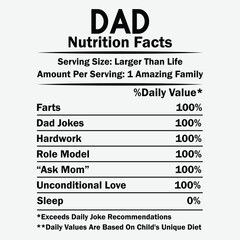 Dad Nutrition Facts vector t shirt design white background