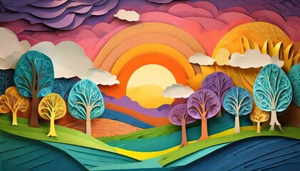 Wall Mural - landscape with trees and mountains
