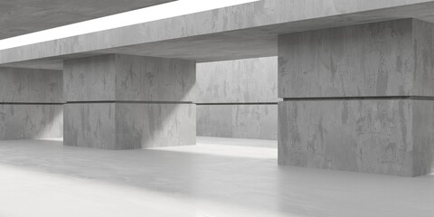  Concrete room with abstract interior. Open space. Industrial background template