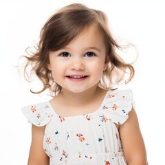 Poster - Stock image of a child in a summer dress on a white backdrop Generative AI