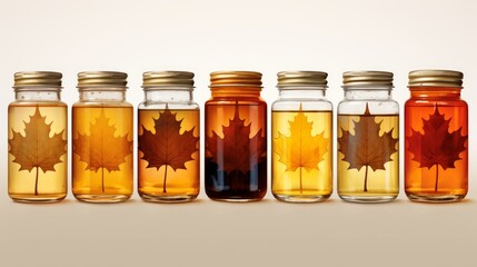 Wall Mural - Generative AI Digital artwork displaying the different grades of maple syrup and their color variations.
