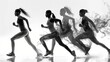 © doraclub - A black and white image capturing the dynamic motion of a female runner, depicted in a sequential, ghosting effect to emphasize movement and speed.