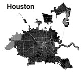 Fototapeta Londyn - Black Houston city map, administrative area