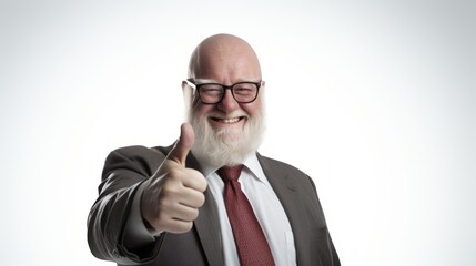 Poster - Generative AI Middle-aged male architect, expressing joy and satisfaction, thumbs up, against a plain white background