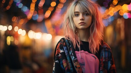 Poster - Generative AI Portrait of a young girl, street fashion