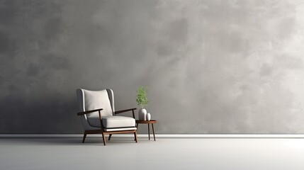 Wall Mural - Minimalist interior grey chair against classic wall In an empty room background. 3d rendering