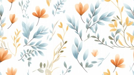 Aufkleber - Generative AI Simple aquarelle flowers leaves pattern