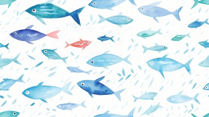 Aufkleber - Generative AI Simple aquarelle fish pattern