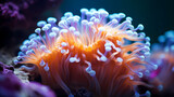 Fototapeta Przestrzenne - Beautiful undersea tropical fluorescent sea anemone on deep sea coral reef