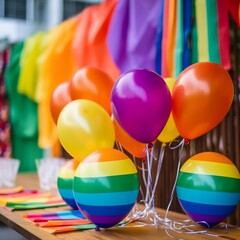 Poster - Stock image of LGBTQ pride symbols and decorations at an event or celebration, vibrant and colorful Generative AI