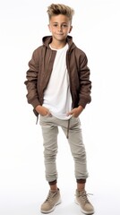 Poster - Stock image of a boy in trendy casual clothing on a white backdrop Generative AI