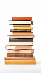 Poster - Stock image of a stack of books on a white background, educational and organized Generative AI